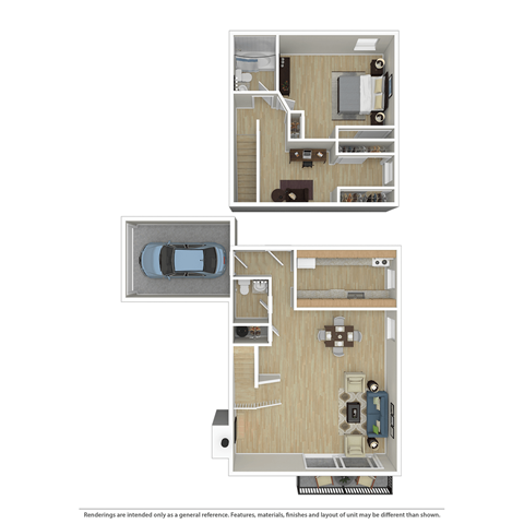 Floor plan for 1 bed, 1.5 baths, 1092 sqft